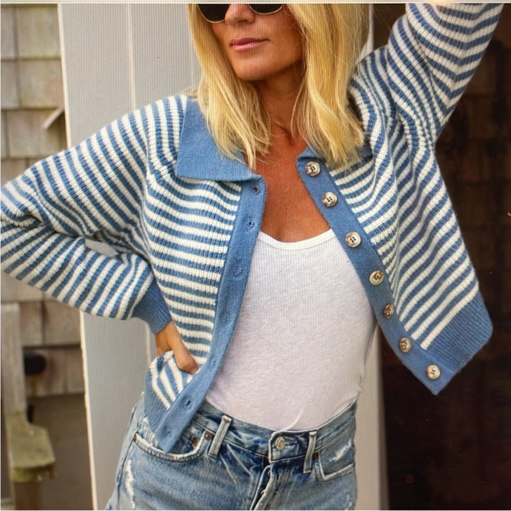 Marea by Liz Joy Coastal Cardigan Blue Stripe, Small